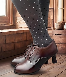 abordables -chaussures oxford à talons à lacets en similicuir marron vintage Gatsby pour femmes - style victorien rétro pour une tenue formelle et décontractée
