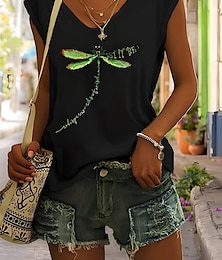 economico -Per donna Maglietta Grafico Animale Elegante Casual Senza Maniche Scollo a V Top Regolari Quotidiano Uscire Weekend Stampato Nero Bianco Blu Verde Grigio Estate Primavera