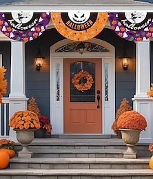 levne -Halloweenská vlajka fanoušků, zavěšení venkovní vlajka pro venkovní halloween, plot na zahradu, zavěšení strašidelné dýňové banner, vlajka, dekorace na stůl, podzimní dekorace do pokoje, estetická halloweenská dekorace na narozeninovou párty