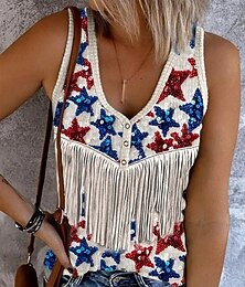 preiswerte -Damen Patriotic Camisole Tanktop Flagge Stilvoll Lässig Ärmellos V-Ausschnitt Crop Tops Täglicher Druck Lila Grün Beige Sommer Frühling