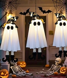 abordables -Lot de 3 lumières suspendues d'Halloween à talons hauts, tissu de sorcière, fantôme, lumière décorative lumineuse, cour, porche intérieur, arbre, fête, Halloween, atmosphère d'horreur, lumière décorative, trois piles bouton