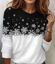 economico -maglietta da donna moda moderna casual fiocco di neve regular top manica lunga girocollo stampa vestibilità regolare quotidiano weekend bianco autunno inverno