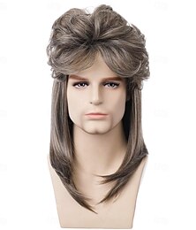 abordables -Perruques mulet pour hommes, costumes des années 80, accessoire de fête, perruque blonde cendrée, perruque de cosplay, perruque d'Halloween