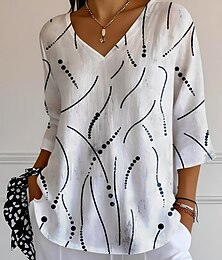economico -Per donna Blusa Grafico Geometrico A righe Elegante Tropicale Quotidiano Manica 3/4 Scollo a V Top Regolari Quotidiano Bianco Giallo Rosa Blu Estate Primavera