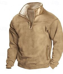 abordables -Hombre Sudadera tipo polo Lana Polar Sudadera con un cuarto de cremallera Caqui Media cremallera Plano Bolsillo Deporte Diario Festivos Poliéster Ropa de calle Básico Casual Invierno Otoño Ropa