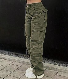 preiswerte -Damen Cargo-Hosen Hosen Hose Mode Streetwear Volle Länge Natürliche Taille Einfarbig Mehrere Taschen Bequem Mikroelastisch Sport & Outdoor Alltagskleidung Schwarz Khaki Armeegrün Dunkelgray Sommer