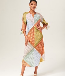 abordables -Femmes Robe Imprimée Robe maxi Arc-en-ciel Manches 3/4 Modèle cyclique Imprimé Été Col haut Décontracté Quotidien XS S M