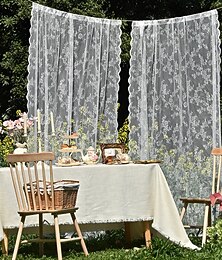 levne -záclony, bílé krajkové průsvitné záclony v evropském stylu - polozatemňovací hotové závěsy do ložnice &obývací pokoj, dekorace venkovské chaty