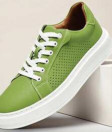 economico -Sneakers basse da uomo in similpelle verde, design traforato alla moda con chiusura a lacci, perfette per lo street style, gli outfit casual urbani e primaverili