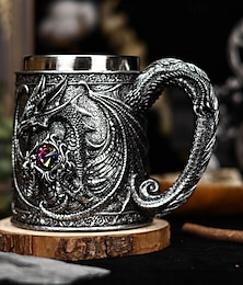 levne -Středověký pivní hrnek s drakem, dárkový hrnek s 3D reliéfním nerezovým hrnkem na kávu s motivem Oktoberfestu, retro čajový korbel na Oktoberfest pro muže, vysoce estetický hrnek na vodu.