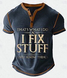 olcso -Férfi Vicces szleng I FIX STUFF Henley ing Gofris póló Rövid ujjú Napi Retró Klasszikus Szabadtéri sport Hétköznapi Szabadság Tavaszi nyár Fekete Kék Zöld Katonai zöld Henley Henley póló