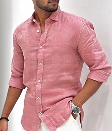 economico -Per uomo Camicia Camicia di lino Camicia Estiva Abbigliamento da spiaggia Camicia con Bottoni Semplice Vacanza Casuale Nero Bianco Verde chiaro Rosa Manica Lunga Collo ripiegato Primavera & Estate