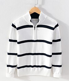 abordables -Femmes Pull Occasionnel Rayé Épais Col roulé Fermeture éclair Tricoté manche longue Hauts Réguliers Tricoter Quotidien Fête Sortir Noir Blanche Automne Hiver