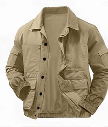 economico -Giacca da lavoro leggera da uomo in 100% cotone, tattica, casual, per la casa, portatile, tascabile, primavera, autunno, inverno, tinta unita, attiva, vintage, regolare, nera, verde, kaki