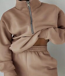 preiswerte -Damen Jogginghose Fleece-Trainingsanzug Trainingsjacke Reißverschluss 2 teilig Einfarbig Jacke und Jogginghose Kombination Herbst Waldgrün Marineblau Fitnessstudio Sport Laufen Thermowarm Winddicht