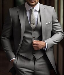 economico -Completi da Sposa Uomo Blu Marino Marrone Giornaliero Colore Solido Fit Su Misura 3 Pezzi Unico Petto Due Bottoni