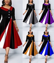 ieftine -Pentru femei Rochii Midi Rochie A line Rochie Bodycon Rochii Semi Formale Birou Fit regulat Geometric Lungime Manșon 3/4 În V Galben Roșu Vin Albastru piscină Mov Vară Toamnă