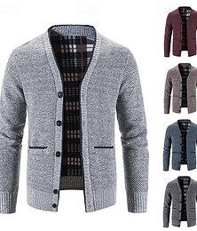 preiswerte -Herren Pullover Strickjacke Gerippt Stricken Normale Oberteile Gestrickt Einfach V Ausschnitt Moderne zeitgenössische Lässig Lässig Alltagskleidung Bekleidung Frühling & Herbst Weinrot Blau M L XL