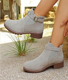 abordables -Botines marrones para mujer: botas de otoño con hebilla para Oktoberfest, mercados agrícolas, festivales de cerveza y días rústicos al aire libre.