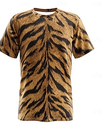 baratos -Homens 3D impressão 3D Pele de tigre Camiseta Manga Curta Camiseta Impressão 3D Gola Redonda Camisa Exagerado Designer Festa Rua Casual Amarelo Laranja Marron Verão Primavera Todas as Estações Roupa