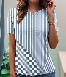 abordables -Mujer Camiseta Graphic Elegante Clásico Casual Manga Corta Escote en Pico Tops regulares Diario Estampado Amarillo Verde Claro Rosa Azul Piscina Morado Verano Primavera