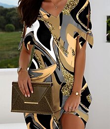economico -Per donna Mini Abito Vestito Casual Vestito T-Shirt Vestito Estivo Abito a trapezio Elegante Vintage Casual Vestibilità regolare Floreale Grafico Manica Corta Scollo a V Nero Rosa Marrone chiaro