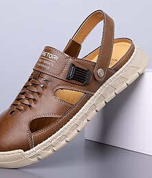 abordables -Sandales d'extérieur à enfiler en similicuir marron pour hommes, bride arrière réglable avec design respirant, chaussures décontractées confortables pour la plage, la randonnée et les activités estivales