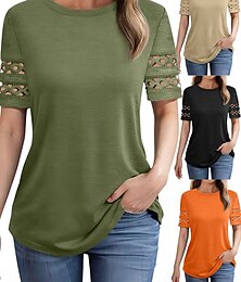 economico -Per donna Top con cuciture in pizzo Top estivi Tinta unica Elegante Essenziale Casual Manica Corta Girocollo Top Regolari Quotidiano Pizzo Patchwork Nero Blu marino Viola Arancione Verde Estate