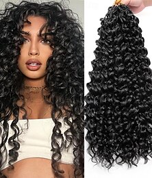 abordables -Extensions de cheveux synthétiques ondulés au crochet, lot de 8, pré-bouclés, longs et profonds, pour femmes, noirs naturels, 45,7 cm, 1b