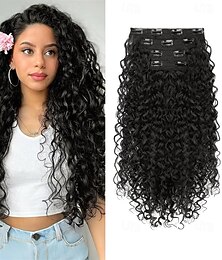 abordables -Extensions de cheveux à clipser, 4 pièces, extensions de cheveux en soie 100 % pure protéine, postiche naturel long et doux, extension de cheveux bouclés de 20 pouces pour femmes