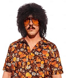 economico -Parrucca mullet con frangia, stile discoteca anni '70, parrucche hippie da uomo, parrucca maschile castana lunga e riccia, costumi di Halloween, parrucca da rocker anni '80.