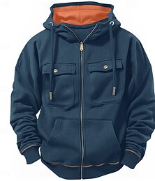 economico -Per uomo Felpa con cappuccio Felpa con cappuccio a zip intera Tattico Nero Verde militare Blu Grigio Con Cappuccio Blocco di colori Patchwork Sport & Outdoor Quotidiano Ferie Streetwear Cool Casual