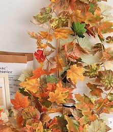 economico -Ghirlanda di foglie d'acero artificiali autunnali, decorazione di Halloween e del Ringraziamento, foglie autunnali finte realistiche per uso interno ed esterno