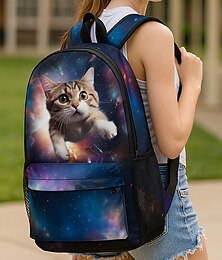 abordables -Sac à dos d'école pour femme imprimé chat galaxie – léger, résistant, grande capacité, design tendance, idéal pour les adolescentes, le collège et le lycée