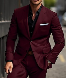 economico -Completi da matrimonio da uomo Completi di ritorno a casa Nero Borgogna Business Formale a tinta unita Fit su misura 2 Pezzi Monopetto Due bottoni