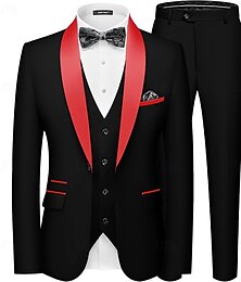 economico -Tuxedo da uomo per eventi formali Completi da matrimonio Completi per il ritorno a casa Rosso Blu marino Business Formale a colore uniforme Taglio standard 3 pezzi monopetto a un bottone