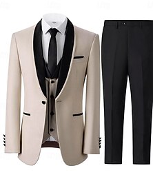 economico -Abiti da sera da uomo, smoking, marrone grigio chiaro, alla moda, formali, tinta unita, vestibilità standard, 3 pezzi, monopetto, un bottone.