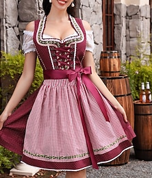 economico -Abito Dirndl da Donna Oktoberfest con Lacci in Nastro di Satén a Quadri Grembiule Tradizionale per Oktoberfest