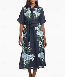economico -Linea ad A Abiti da Cocktail Elegante Vestito Formale Matrimonio Lunghezza al pavimento Manica Corta Collo Alto Tasca Raso di chiffon con Stampa floreale 2025