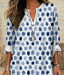 preiswerte -Damen Bluse Grafik Tupfen Elegant Stilvoll Langarm V Ausschnitt Normale Oberteile Täglich Ferien Druck Blau Purpur Grün Grau Sommer Frühling