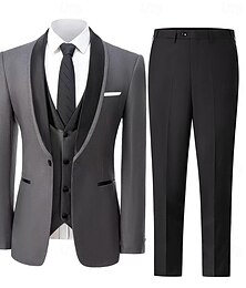economico -Abiti da sera da uomo, smoking, marrone grigio chiaro, alla moda, formali, tinta unita, vestibilità standard, 3 pezzi, monopetto, un bottone.