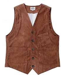 preiswerte -Herren Weste Gilet Urlaub Party Geschäft Mode Lässig Frühling Herbst Knöpfe Tasche Polyester Cordstoff Bequem Einfarbig Einreihig Ein-Knopf V Ausschnitt Normale Passform Dunkelbraun Schwarz Wein