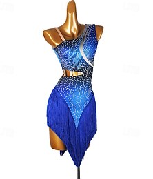 abordables -Vestido de baile latino para mujer, para competición, salsa, con borlas, sin mangas, para rumba, chachachá, disfraces de baile