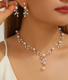economico -Set di gioielli da sposa 2 Zircone Perle finte Strass 1 Collana Orecchini Per donna Elegante Semplice Carino Perline A foglia Farfalla Irregolare Parure di gioielli Per Matrimonio Feste Abbigliamento