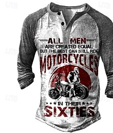halpa -Miesten T-paita Henley-paita Graafiset tulosteet Moottoripyörä Henley Keltainen Sininen Khaki Harmaa ulko- Kausaliteetti Pitkähihainen Painike alas Painettu Vaatetus Tyylikäs Kevyt Vintage Hengittävä