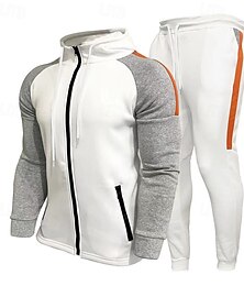 abordables -Hombre Sudadera Tracksuit Sudadera con capucha y cremallera completa Negro Blanco Azul Marino Gris Con Capucha Bloque de color Bolsillo 2 Piezas Deporte Diario Festivos Poliéster Ropa de calle Básico