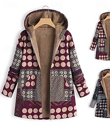 abordables -Mujer Chaqueta de lana Abrigo Chaqueta con capucha Mantiene abrigado Cómodo Cremallera Bolsillo Moda Moderno Casual Geométrico Noche Fin de semana Cremallera Regular Con Capucha Ajuste regular Manga
