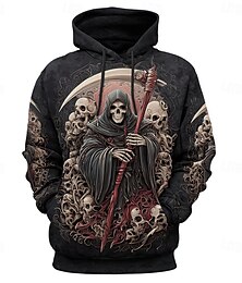 abordables -Hombre 3D segador Sudaderas Sudadera Abrigos Sudadera con capucha Cuello Barco Étnico Impresión 3D Festivos Ropa de calle Negro 1 Negro Correa Gráfico Otoño Invierno Diseñador