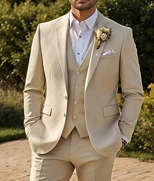 economico -Uomo Affari Matrimonio autunnale Completi Bavero classico Beige Moda Formale Tinta unita Vestibilità standard 3 pezzi Monopetto Due Bottoni