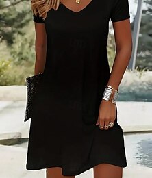 abordables -Femmes Mini Robe Robe T-Shirt Robe d'Été Robe trapèze Vacances Occasionnel Chaussures de plage Sortir Plage Uni Manche Courte Col en V Noir Blanche Été